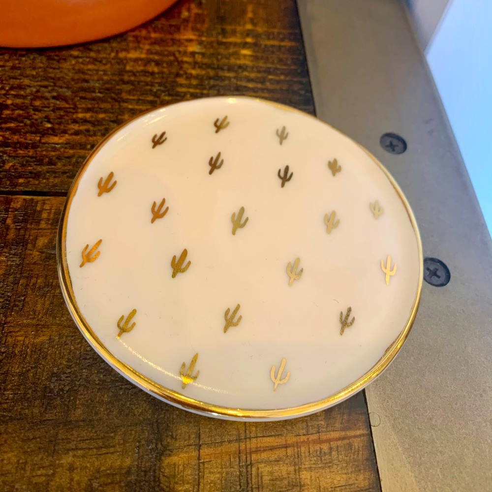 Ceramic White & Gold Cactus Jewelry Tray